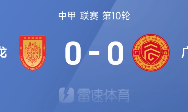 中甲战报：双方均无建树互交白卷，重庆铜梁龙0-0闷平广西平果